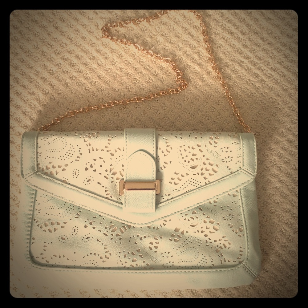 Mint green clutch with shoulder chain